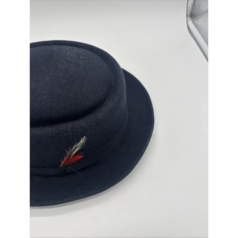Vintage Pork Pie Fedora Hat By Capas  Design Navy Blue
